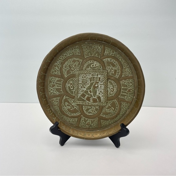 Brass Plate With Stand Damascene Handmade - Picture 12 of 15